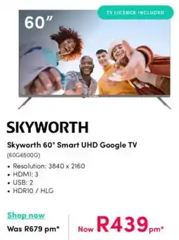 Teljoy Skyworth 60" Smart UHD Google TV offer