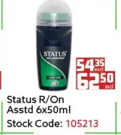 Africa Cash and Carry Status R/On Asstd 50ml offer