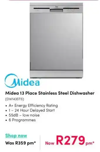 Teljoy Midea 13 Place Stainless Steel Dishwasher offer