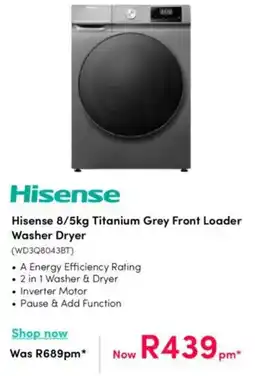 Teljoy Hisense Titanium Grey Front Loader Washer Dryer offer