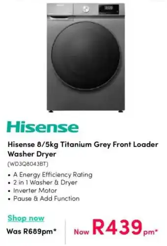 Teljoy Hisense Titanium Grey Front Loader Washer Dryer offer