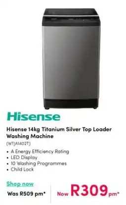 Teljoy Hisense Titanium Silver Top Loader Washing Machine offer