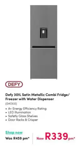 Teljoy Defy Satin Metallic Combi Fridge/ Freezer with Water Dispenser offer
