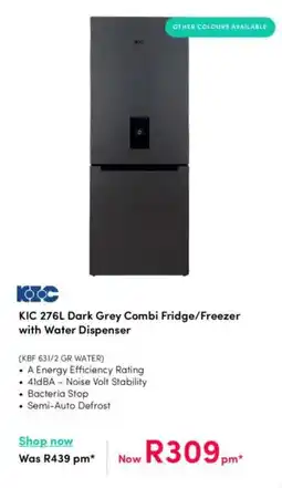 Teljoy KIC Dark Grey Combi Fridge/Freezer with Water Dispenser offer