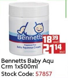 Africa Cash and Carry Bennetts Baby Aqueous Cream 500ml offer