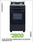 Fair Price Obac 4 Burner Compact Full Gas 50 x 50 Matt Blk Stove OB500G/S 21-582 offer