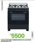 Fair Price Obac 6 Burner Compact Full Gas Matt Blk 76 x 60 Stove OB760G/S 21-585 offer