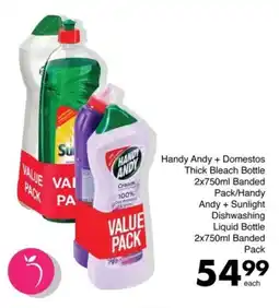Save Handy Andy + Domestos Thick Bleach Bottle Banded Pack/Handy Andy + Sunlight Dishwashing Liquid Bottle Banded Pack offer