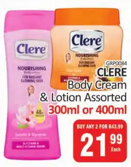 KitKat Cash and Carry CLERE Body Cream & Lotion Assorted offer