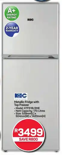 Pick n Pay KIC Metallic Fridge with Top Freezer offer