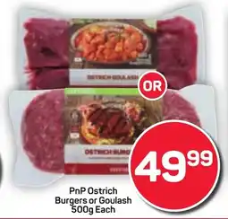 Pick n Pay PnP Ostrich Burgers or Goulash offer