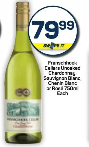 Pick n Pay Franschhoek Cellars Unoaked Chardonnay, Sauvignon Blanc, Chenin Blanc or Rosé offer