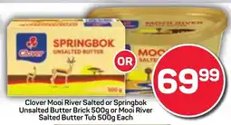 Pick n Pay Clover Mooi River Salted or Springbok Unsalted Butter Brick or Mooi River Salted Butter Tub offer