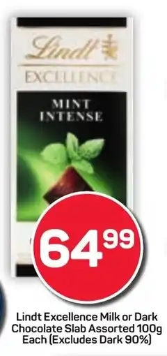 Pick n Pay Lindt Excellence Milk or Dark Chocolate Slab Assorted offer