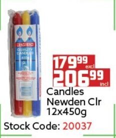 Africa Cash and Carry Candles Newden Clr 12x450g offer