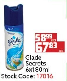 Africa Cash and Carry Glade Secrets 6x180ml offer