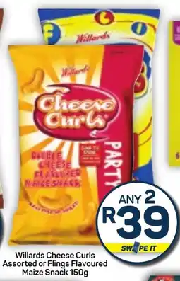 Pick n Pay Willards Cheese Curls Assorted or Flings Flavoured Maize Snack offer