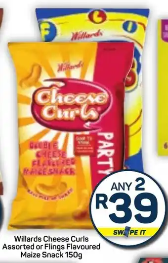 Pick n Pay Willards Cheese Curls Assorted or Flings Flavoured Maize Snack offer