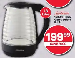 Pick n Pay Sunbeam Ribbed Glass Cordless Kettle offer