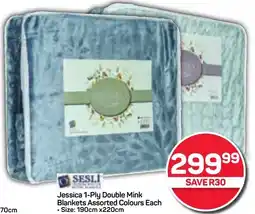 Pick n Pay SESLI Jessica 1-Ply Double Mink Blankets Assorted Colours Each offer