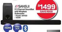 Pick n Pay SANSUI 2.1 Channel Soundbar with Wireless Subwoofer offer