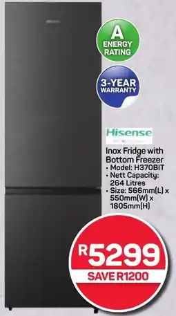 Pick n Pay Hisense Inox Fridge with Bottom Freezer offer