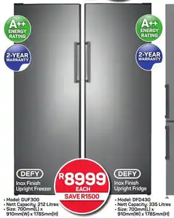 Pick n Pay DEFY Inox Finish Upright Freezer OR DEFY Inox Finish Upright Fridge offer