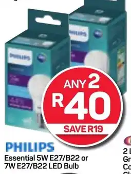 Pick n Pay PHILIPS Essential 5W E27/B22 or 7W E27/B22 LED Bulb offer