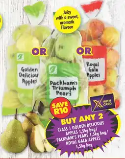 Shoprite Class 1 golden delicious apples/ packham's pears/ royal gala apples offer