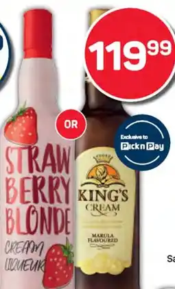 Pick n Pay Hypermarket King's Cream Marula or Strawberry Blonde Cream Liqueur offer