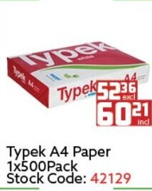 Africa Cash and Carry Typek A4 Paper 1x500Pack offer
