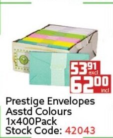 Prestige Envelopes Asstd Colours 1x400pack
