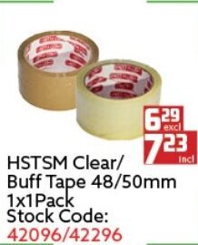 Africa Cash and Carry HSTSM Clear/ Buff Tape 48/50mm 1x1Pack offer