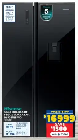Russells Hisense side-by-side fridge black glass offer