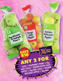 Shoprite Class 1 packham's pears/ class 1 golden royal gala apples/ class 1 golden delicious apples offer