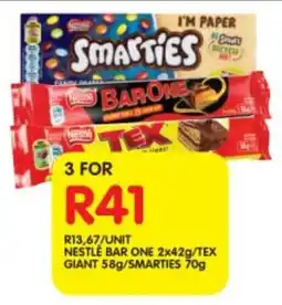 Shoprite Nestlé bar one/ tex giant/ smarties offer