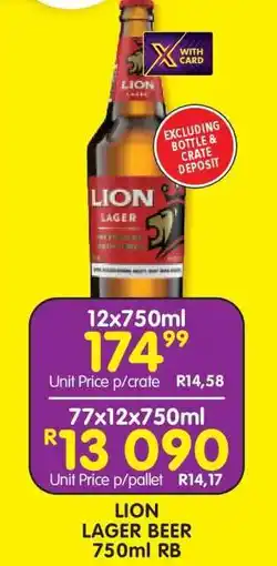 Shoprite LION LAGER BEER 750ml RB offer