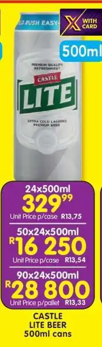 Shoprite CASTLE LITE BEER 500ml cans offer
