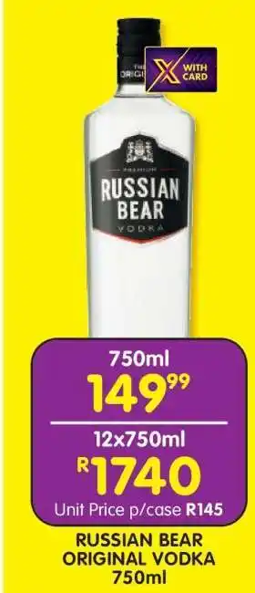Shoprite RUSSIAN BEAR ORIGINAL VODKA 750ml offer