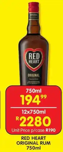 Shoprite RED HEART ORIGINAL RUM 750ml offer