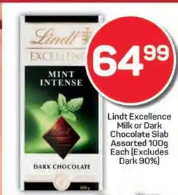 Pick n Pay Lindt Excellence Milk or Dark Chocolate Slab Assorted 100g Each (Excludes Dark 90%) offer