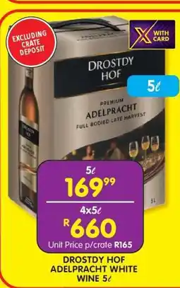 Shoprite DROSTDY HOF ADELPRACHT WHITE WINE 5â„“ offer
