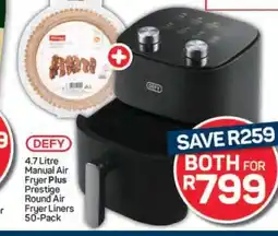 Pick n Pay DEFY 4.7 Litre Manual Air Fryer Plus Prestige Round Air Fryer Liners 50-Pack offer