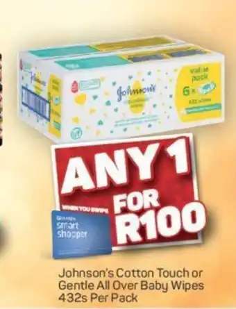 Pick n Pay Johnson's Cotton Touch or Gentle All Over Baby Wipes 432s offer