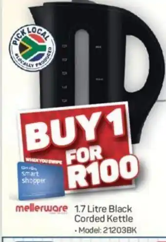 Pick n Pay Mellerware Black Corded Kettle 1.7 Litre offer