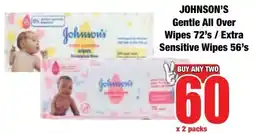 Boxer Superstores JOHNSON'S Gentle All Over Wipes/ Extra Sensitive Wipes offer