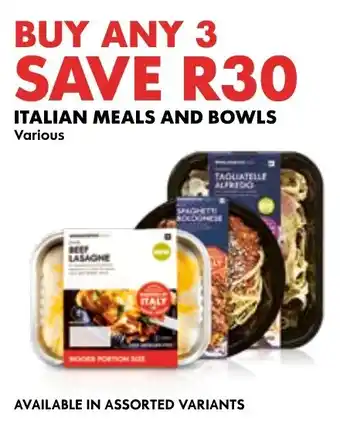 Woolworths Italian meals and bowls offer