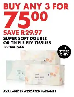 Woolworths Super soft double or triple ply tissues offer