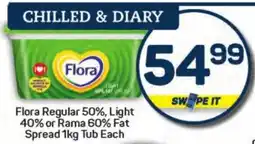 Pick n Pay Hypermarket Flora Regular 50%, Light 40% or Rama 60% Fat Spread Tub offer