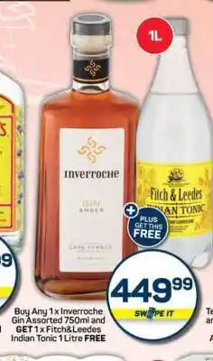 Pick n Pay Hypermarket Inverroche Gin Amber 750ml + Fitch & Leedes Indian Tonic 1L offer